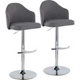Ahoy Adjustable Swivel Bar Stool in Chrome & Grey Fabric (Set of 2)